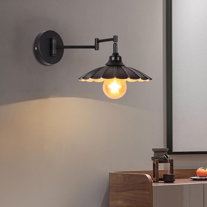 Swivel Arm Wall Light Articulated Arm Industrial Vintage Metal Wall Sconces Antique Rustic Retro Black Bedside Lamp