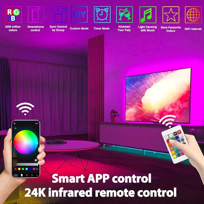 5M WIFI RGB LED Strip COB 24V Dimmable COB Led Strip RGB with Remote Control and Power Supply