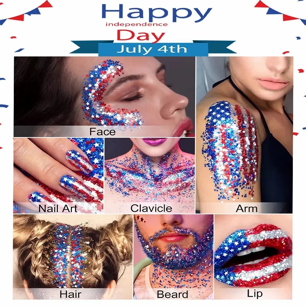 🦅4th of July Glitter Stick✨🔔Red. White & Blue Body & Hair Sparkle