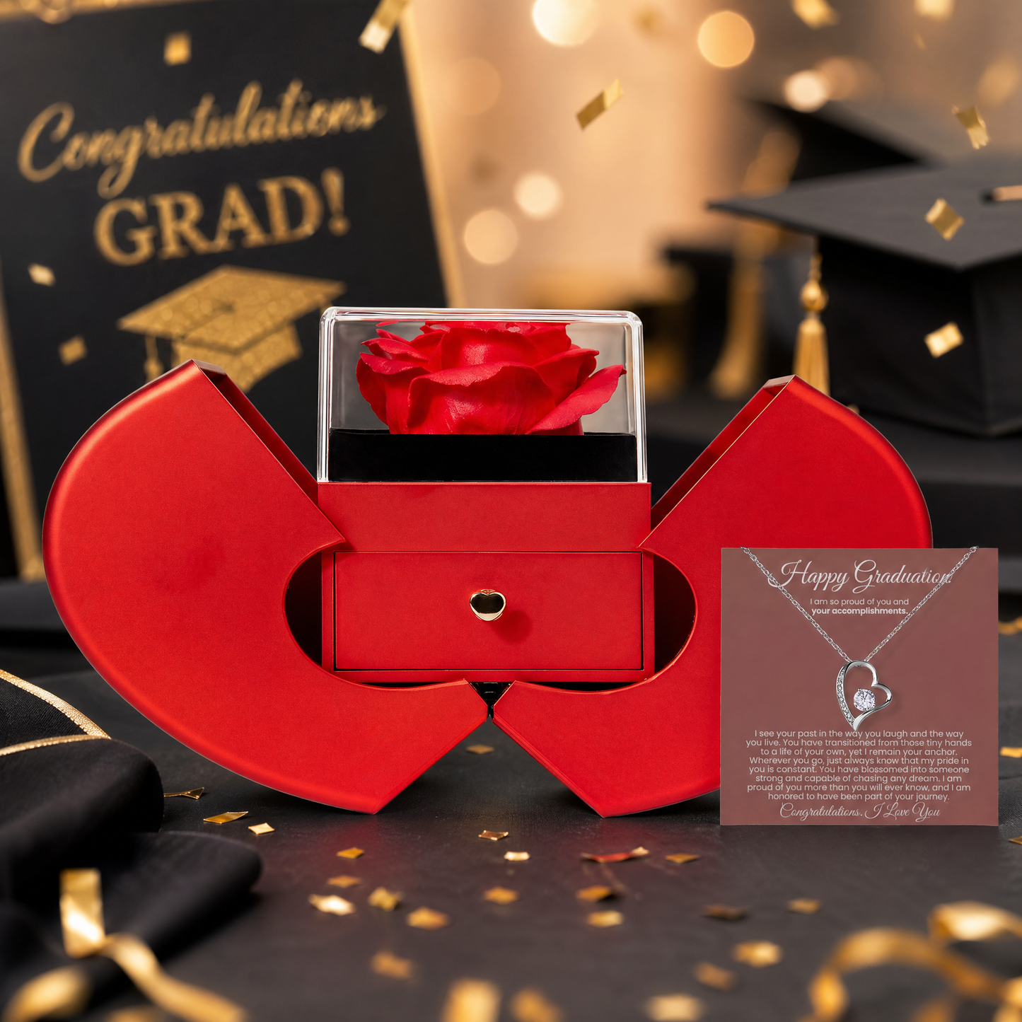 Happy Graduation. I am proud of you more than you will ever know - Red Heart Rose Box