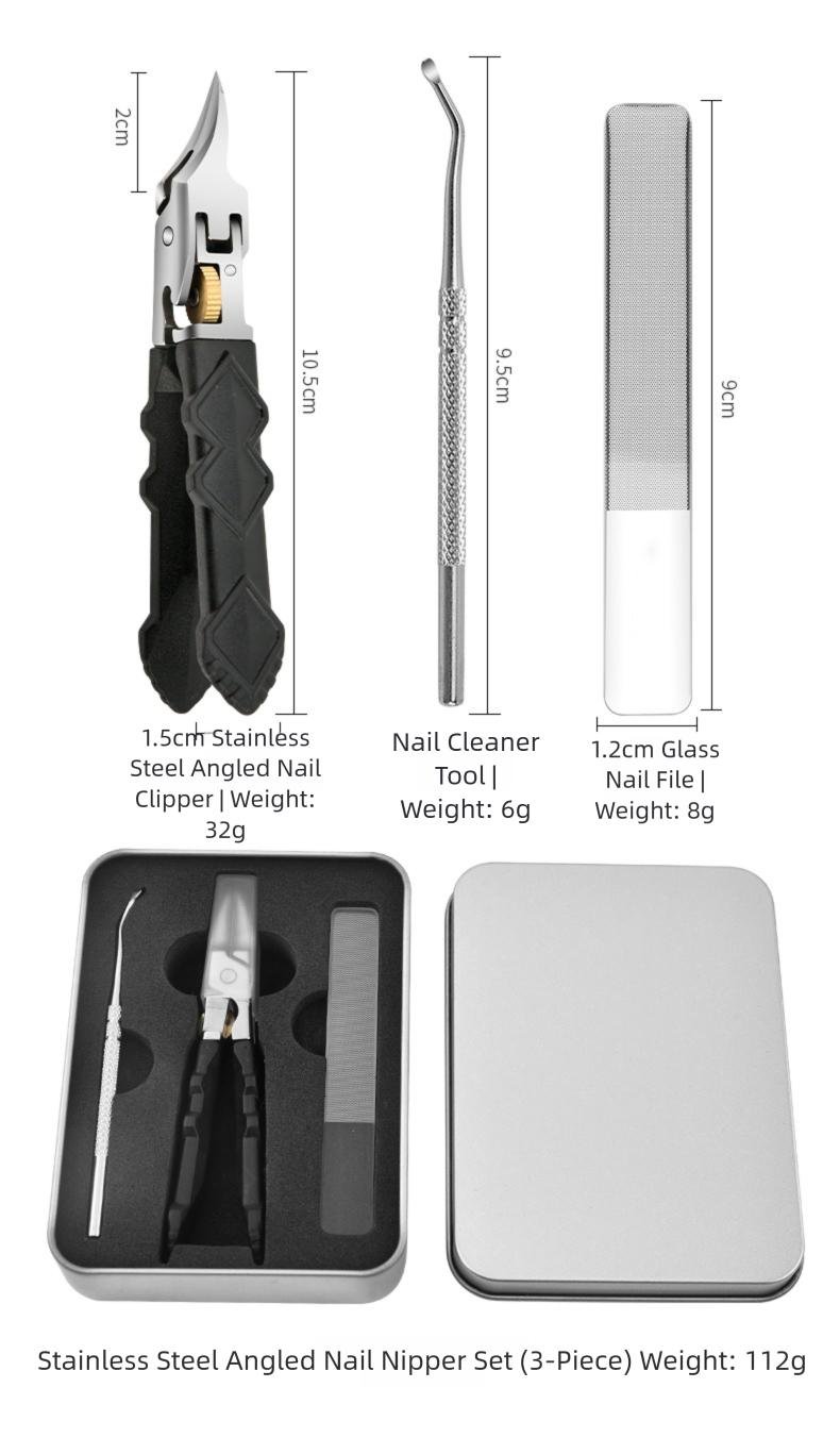 Cilifer® Black Anti-Slip Grip Gear Lock Nail Clipper Set with Ultra-Sharp Tips for Precise Access to Nail Grooves