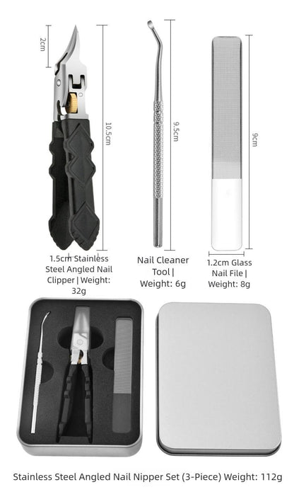 Cilifer® Black Anti-Slip Grip Gear Lock Nail Clipper Set with Ultra-Sharp Tips for Precise Access to Nail Grooves