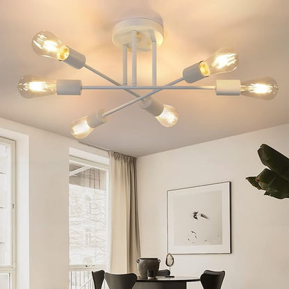 Ceiling Light Vintage Ceiling Light Living Room E27 Retro Bedroom Lamp 6 Bulbs Chandelier White Dining Table Lamp Industrial Rustic Style Lighting (Bulb Not Included)