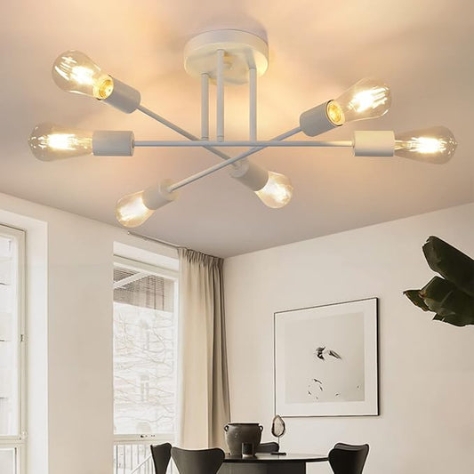 Ceiling Light Vintage Ceiling Light Living Room E27 Retro Bedroom Lamp 6 Bulbs Chandelier White Dining Table Lamp Industrial Rustic Style Lighting (Bulb Not Included)