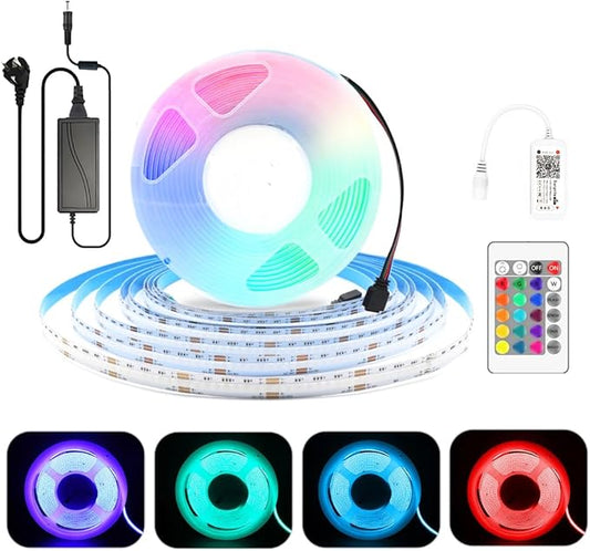 5M WIFI RGB LED Strip COB 24V Dimmable COB Led Strip RGB with Remote Control and Power Supply