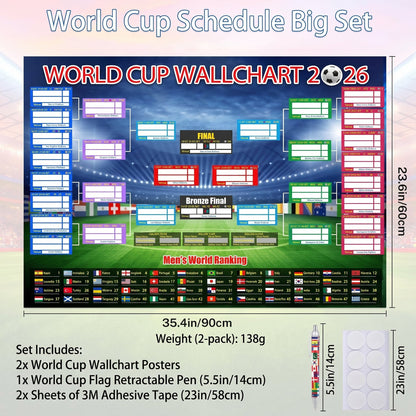⚽🏆 Ultimate 2026 Soccer Fan Wall Chart Kit – Group Stage & Knockout Posters (23.6 x 35.4). Marker Pen & Mounting Strips Included 🎁