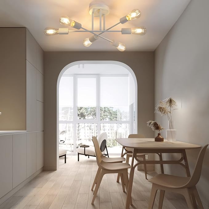Ceiling Light Vintage Ceiling Light Living Room E27 Retro Bedroom Lamp 6 Bulbs Chandelier White Dining Table Lamp Industrial Rustic Style Lighting (Bulb Not Included)