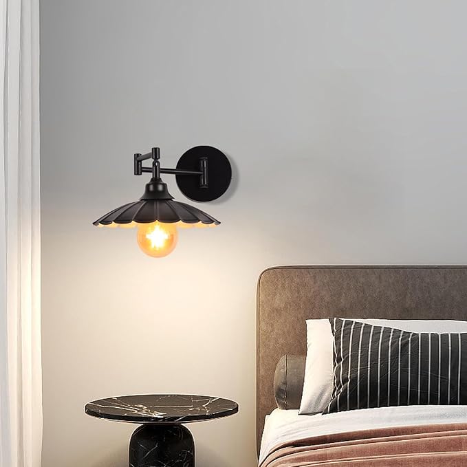 Swivel Arm Wall Light Articulated Arm Industrial Vintage Metal Wall Sconces Antique Rustic Retro Black Bedside Lamp