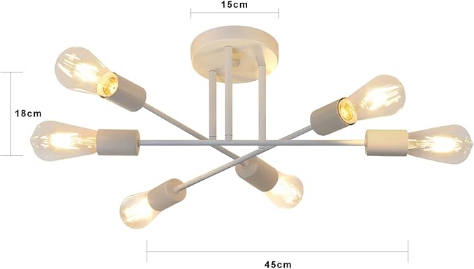 Ceiling Light Vintage Ceiling Light Living Room E27 Retro Bedroom Lamp 6 Bulbs Chandelier White Dining Table Lamp Industrial Rustic Style Lighting (Bulb Not Included)