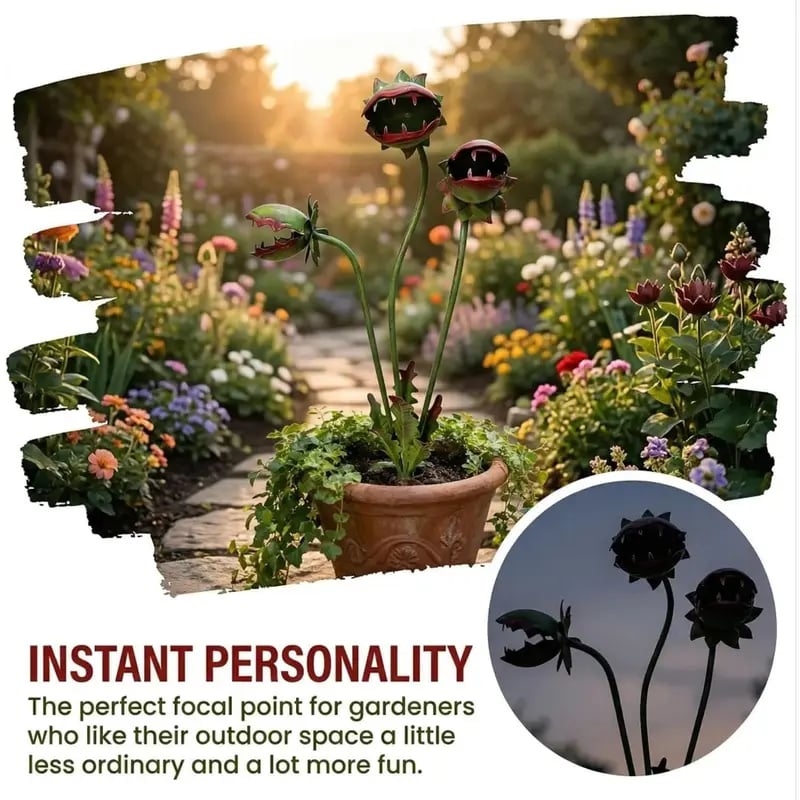 Whimsical Metal Carnivorous Plant Garden Stake
