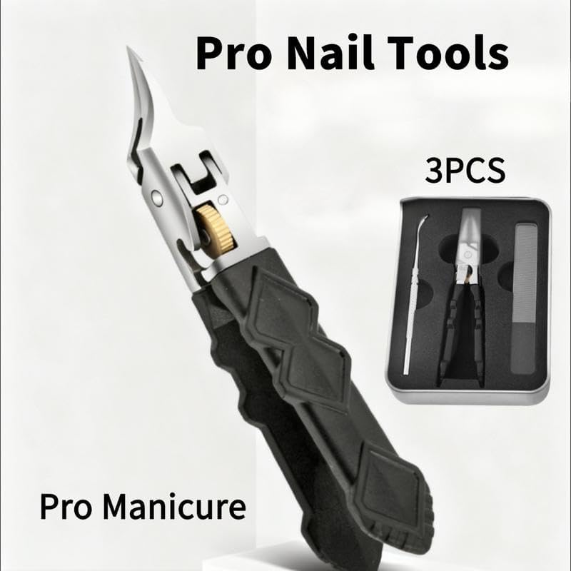 Cilifer® Black Anti-Slip Grip Gear Lock Nail Clipper Set with Ultra-Sharp Tips for Precise Access to Nail Grooves