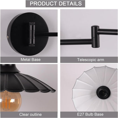 Swivel Arm Wall Light Articulated Arm Industrial Vintage Metal Wall Sconces Antique Rustic Retro Black Bedside Lamp