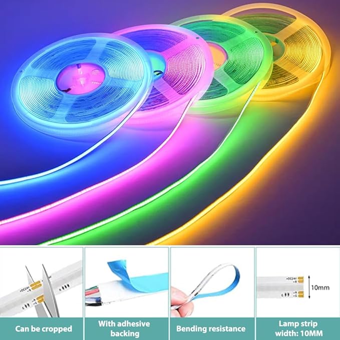 5M WIFI RGB LED Strip COB 24V Dimmable COB Led Strip RGB with Remote Control and Power Supply