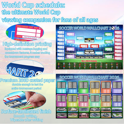 ⚽🏆 Ultimate 2026 Soccer Fan Wall Chart Kit – Group Stage & Knockout Posters (23.6 x 35.4). Marker Pen & Mounting Strips Included 🎁