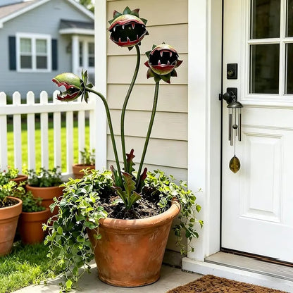 Whimsical Metal Carnivorous Plant Garden Stake