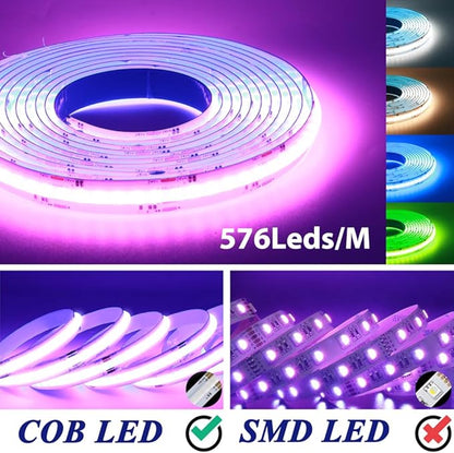 5M WIFI RGB LED Strip COB 24V Dimmable COB Led Strip RGB with Remote Control and Power Supply