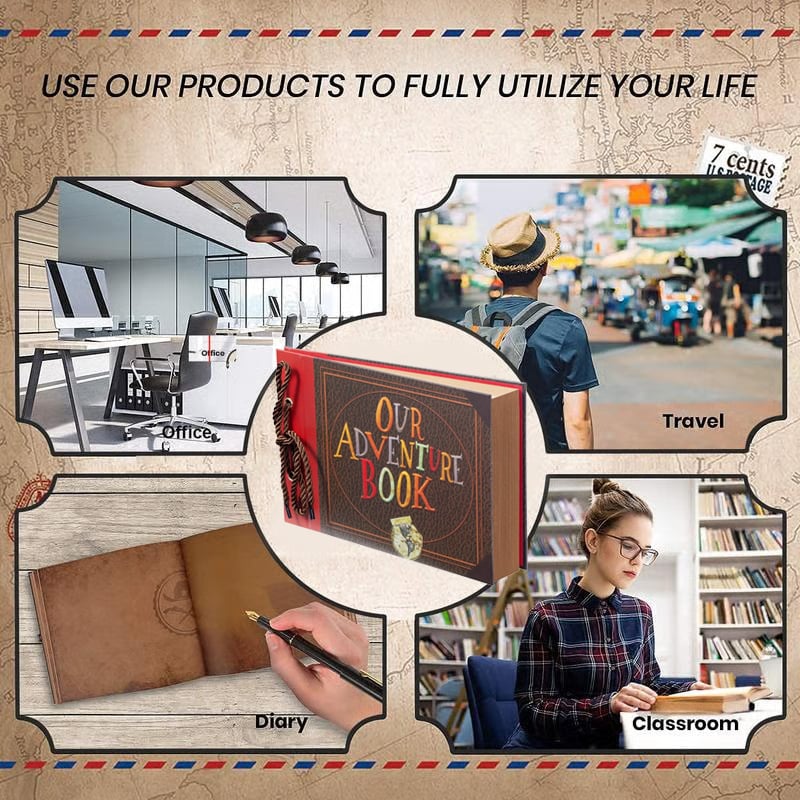 Luhaka® 📅Hardcover & Durability Line-📚 Our Adventure Book Scrapbook -❤️Retro Style Letter Cover. Perfect for Travel & Memories