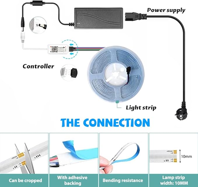 5M WIFI RGB LED Strip COB 24V Dimmable COB Led Strip RGB with Remote Control and Power Supply
