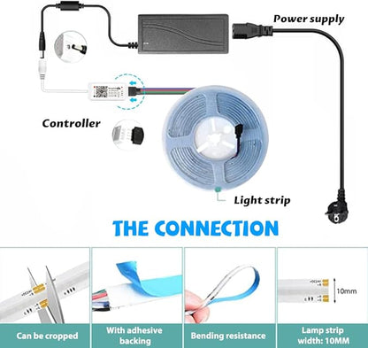 5M WIFI RGB LED Strip COB 24V Dimmable COB Led Strip RGB with Remote Control and Power Supply