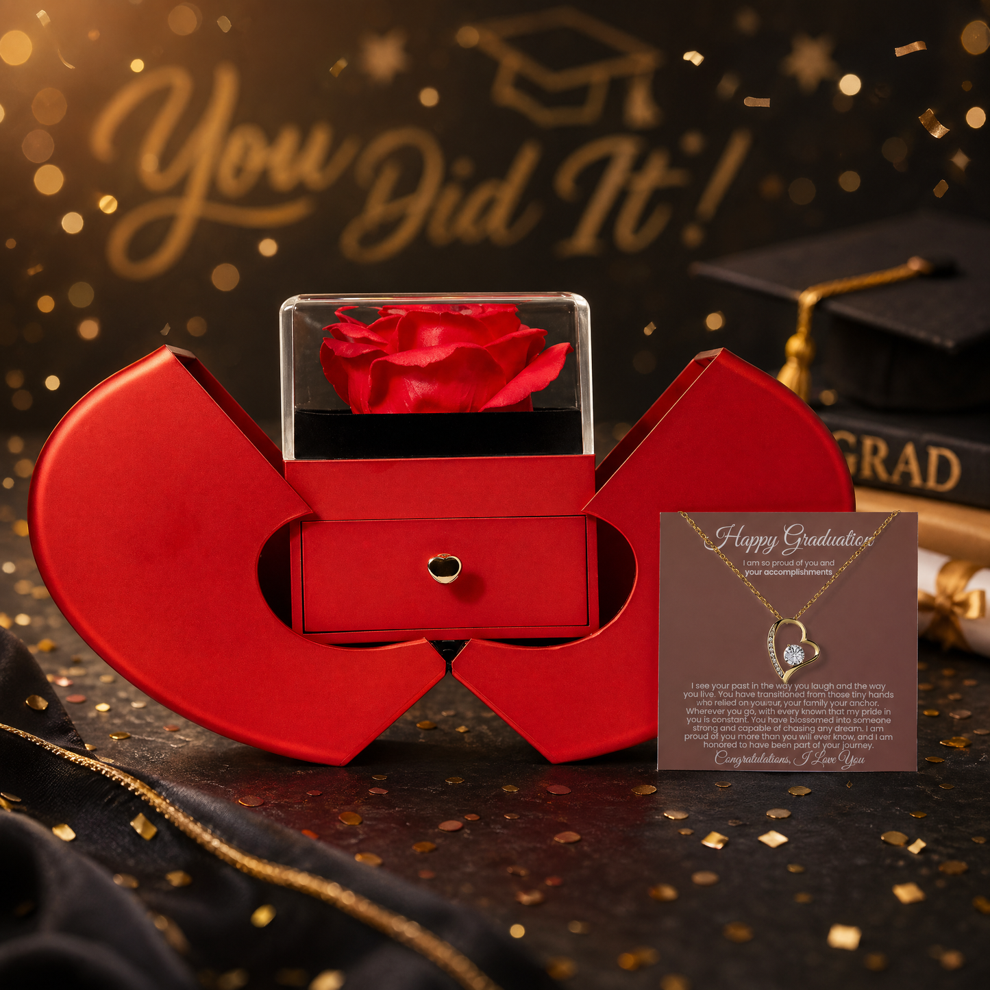 Happy Graduation. I am proud of you more than you will ever know - Red Heart Rose Box