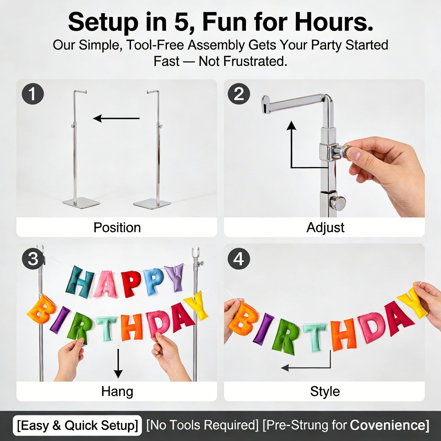 Luhaka®🎉 Adjustable Metal Stand – Easy. Stylish Party Display 🎈