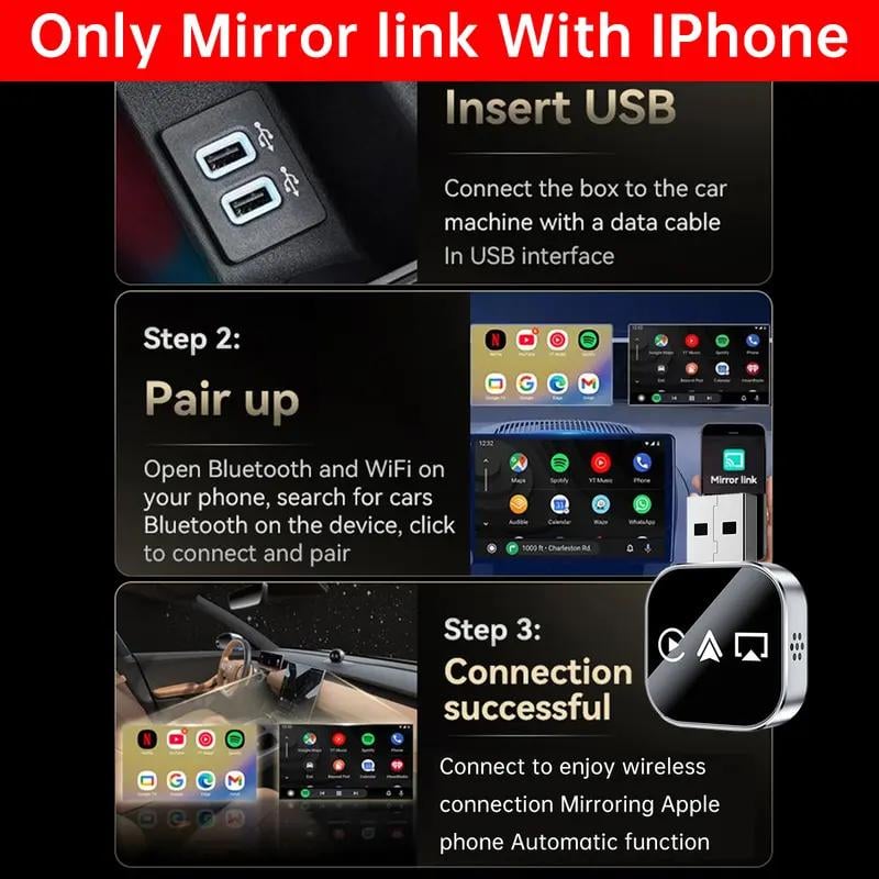 Luhaka® 2026 Upgrade 3 in 1 Screen Mirror iOS Phone. wired to wireless Carplay Luhaka® adapter
