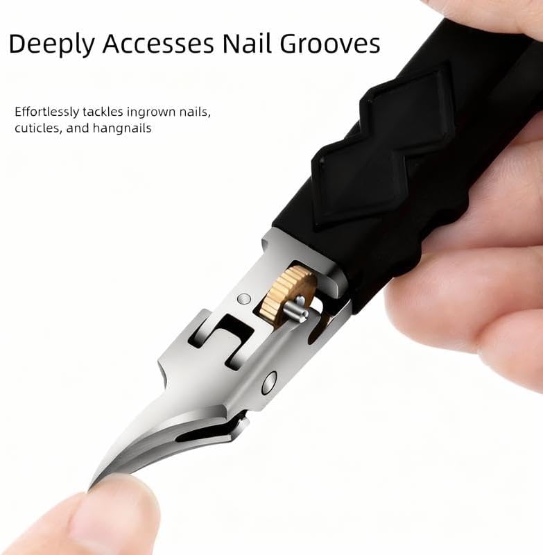 Cilifer® Black Anti-Slip Grip Gear Lock Nail Clipper Set with Ultra-Sharp Tips for Precise Access to Nail Grooves