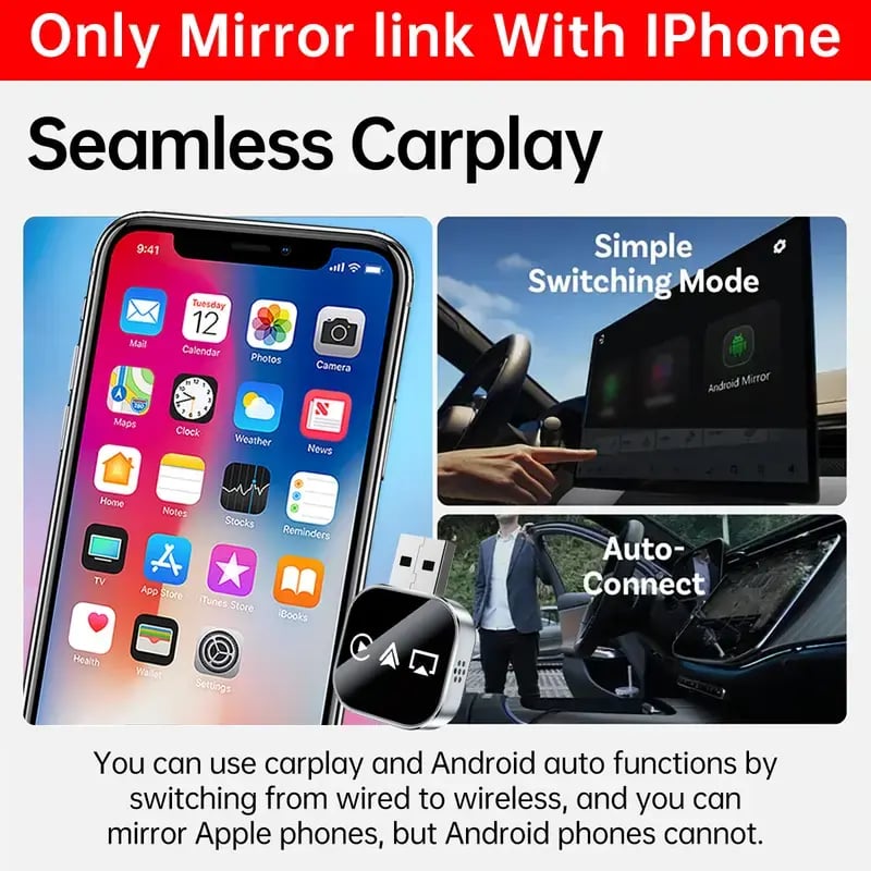 Luhaka® 2026 Upgrade 3 in 1 Screen Mirror iOS Phone. wired to wireless Carplay Luhaka® adapter