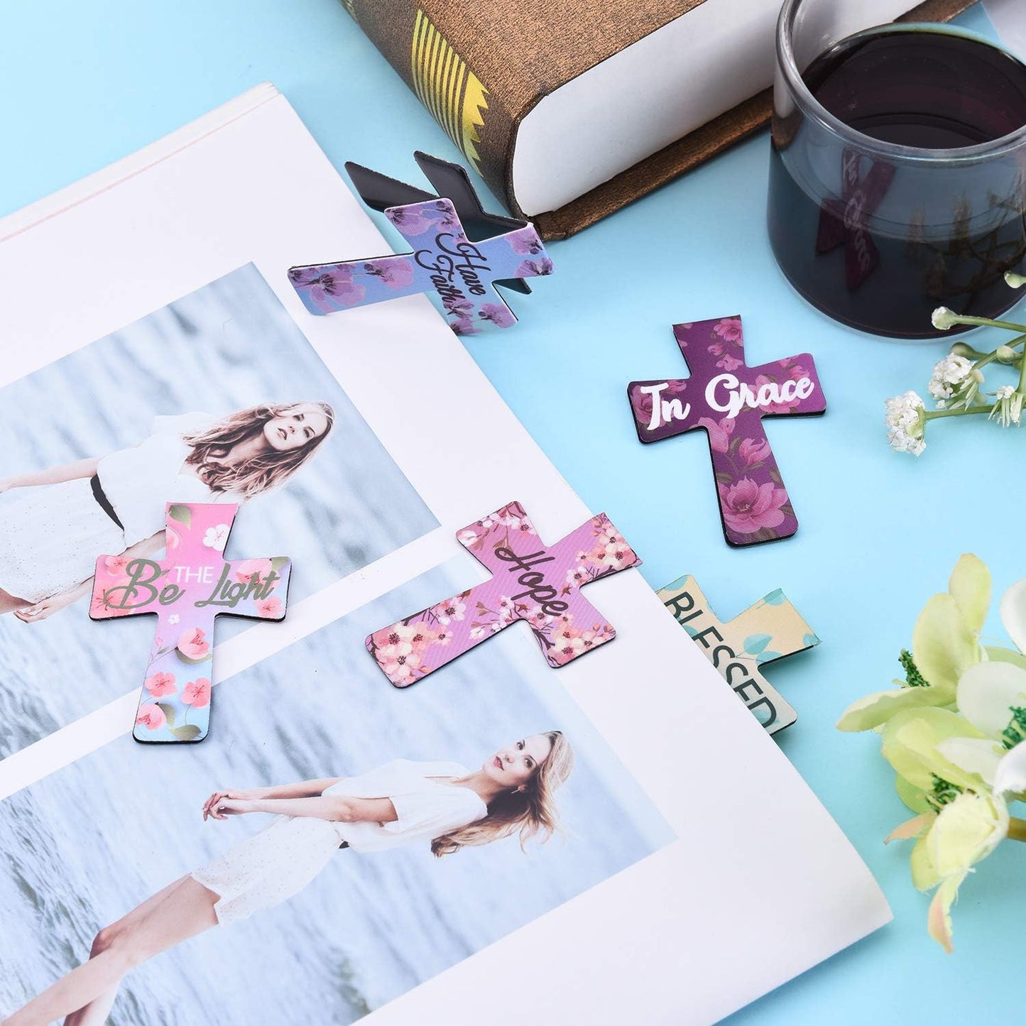Sfrcord® 📖16 Pcs Magnetic Cross Bookmarks Gifts for Bible Study. Readers. Teachers. Students🌸✝️