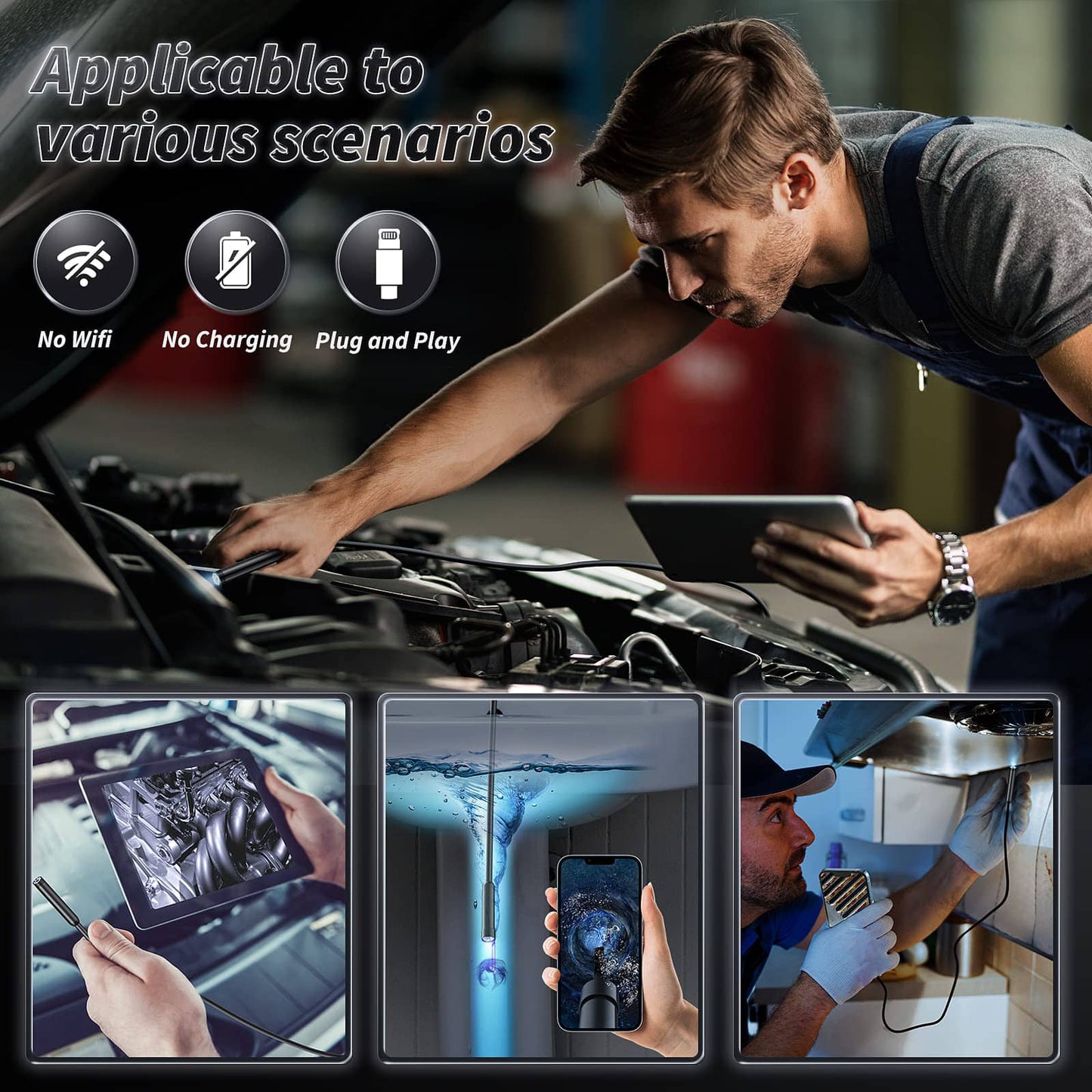 Luhaka® 🔎 Plug-and-Play Endoscope Camera – Compatible with Android & iPhone & ipad for Direct Connection