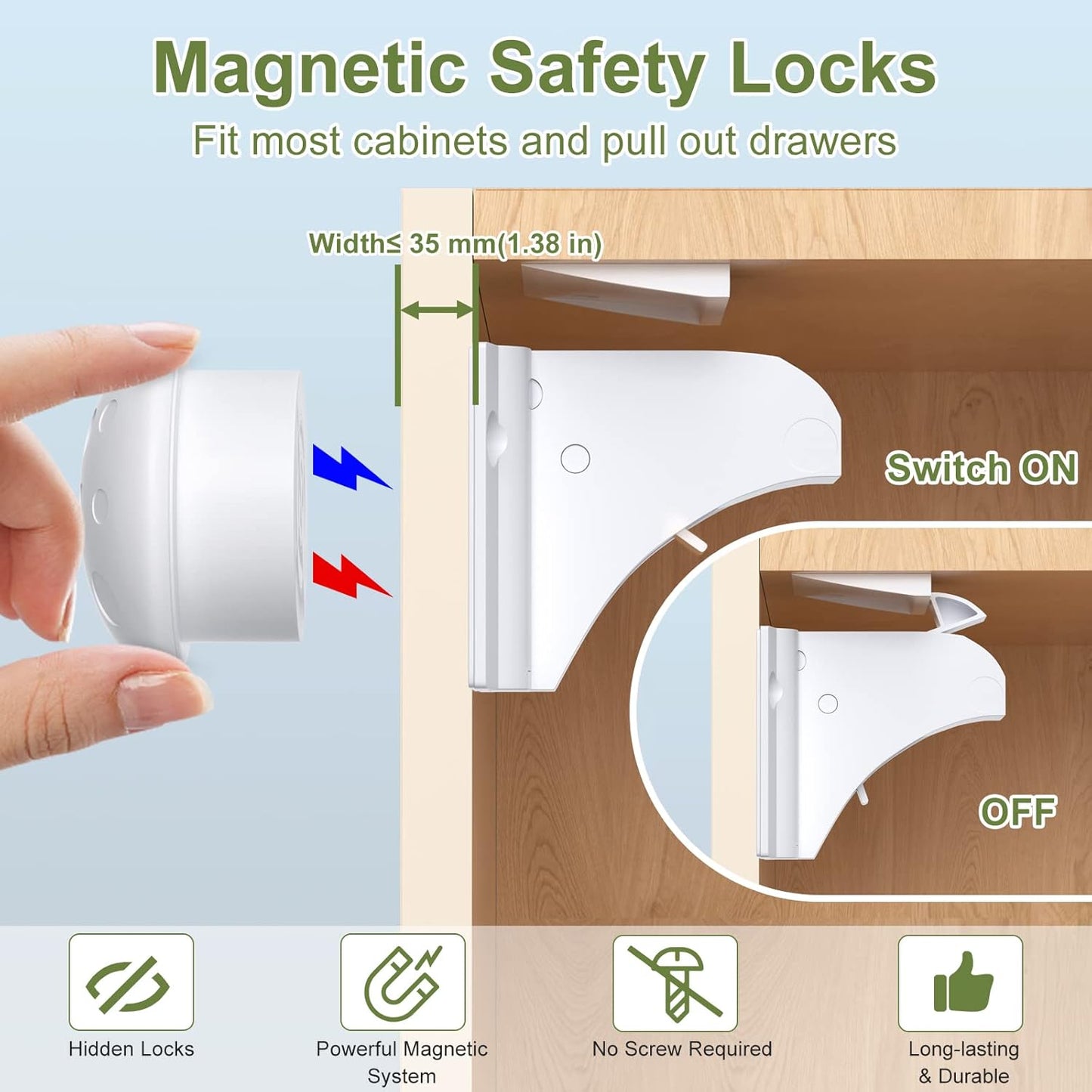 Luhaka® 🔒Magnetic Cabinet Locks – Childproof. No-Drill Installation